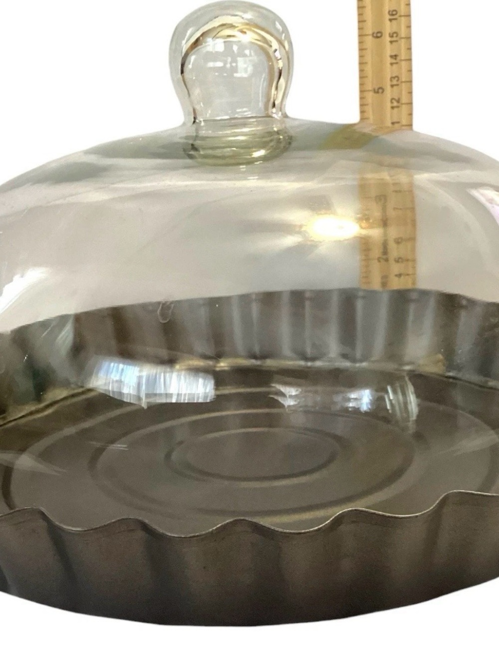 Rustic Galvanized Metal Cake Stand w/ Glass Dome Cloche Lid - Picture 4 of 6